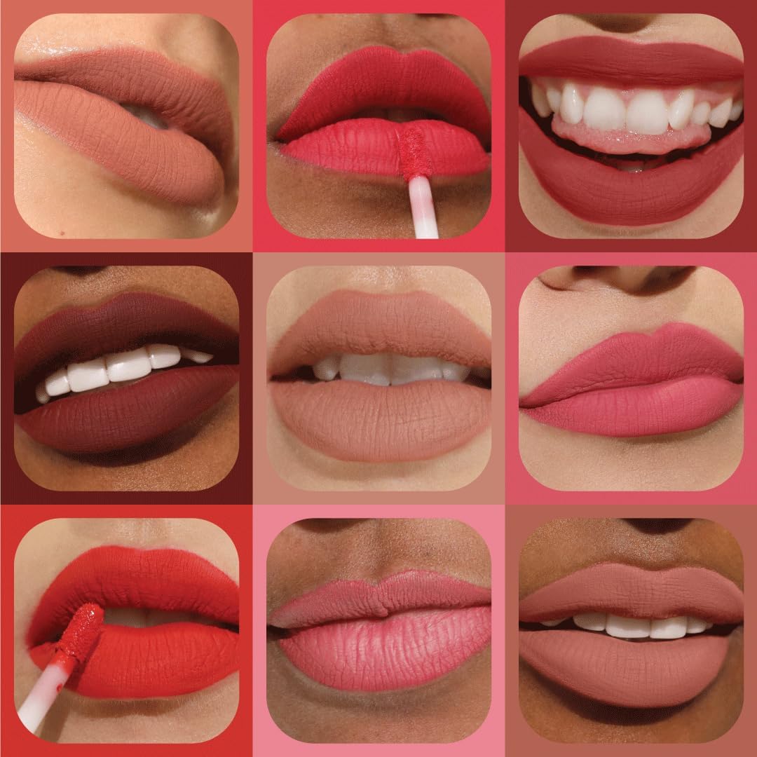 Milani Stay Put matte liquid lipstick being applied cleanly to the lips using the tapered wand.