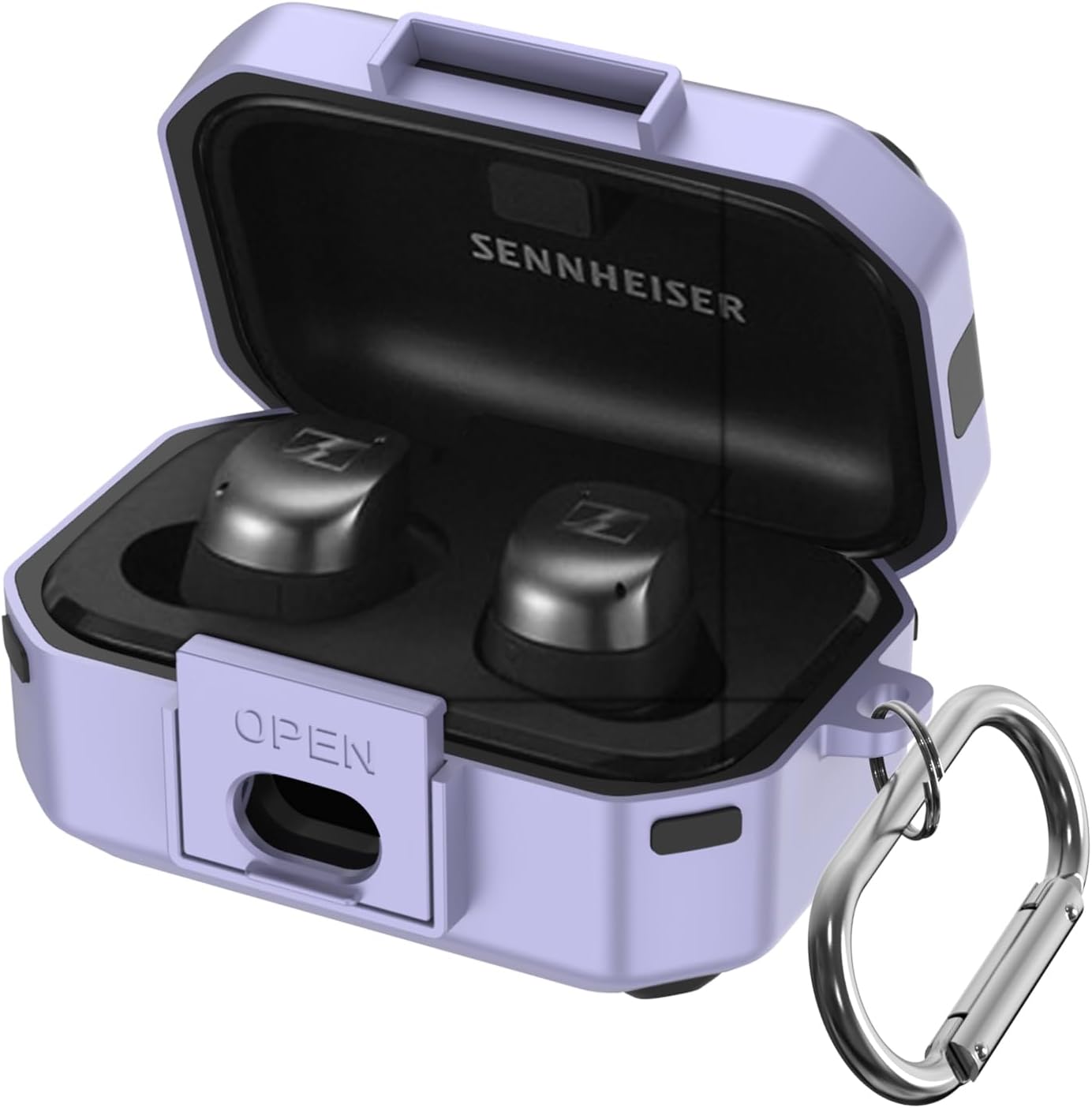 PUCGUE hard shell case for Sennheiser Momentum 4 earbuds front view in purple