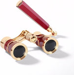 Avkoohum vintage opera glasses front view in maroon red and gold finish