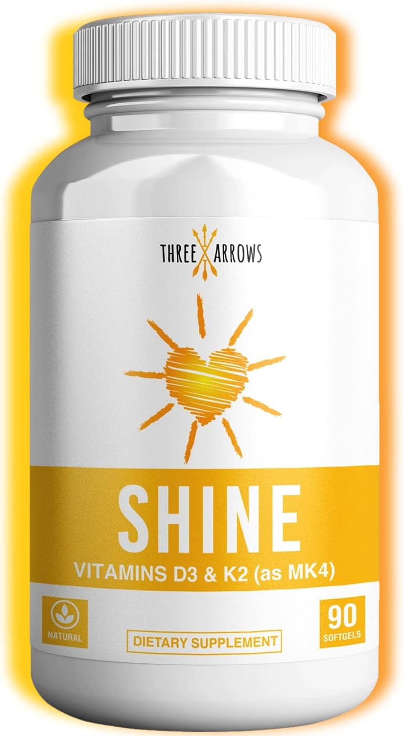 Three Arrows Shine Vitamin D3 K2 front view supplement bottle