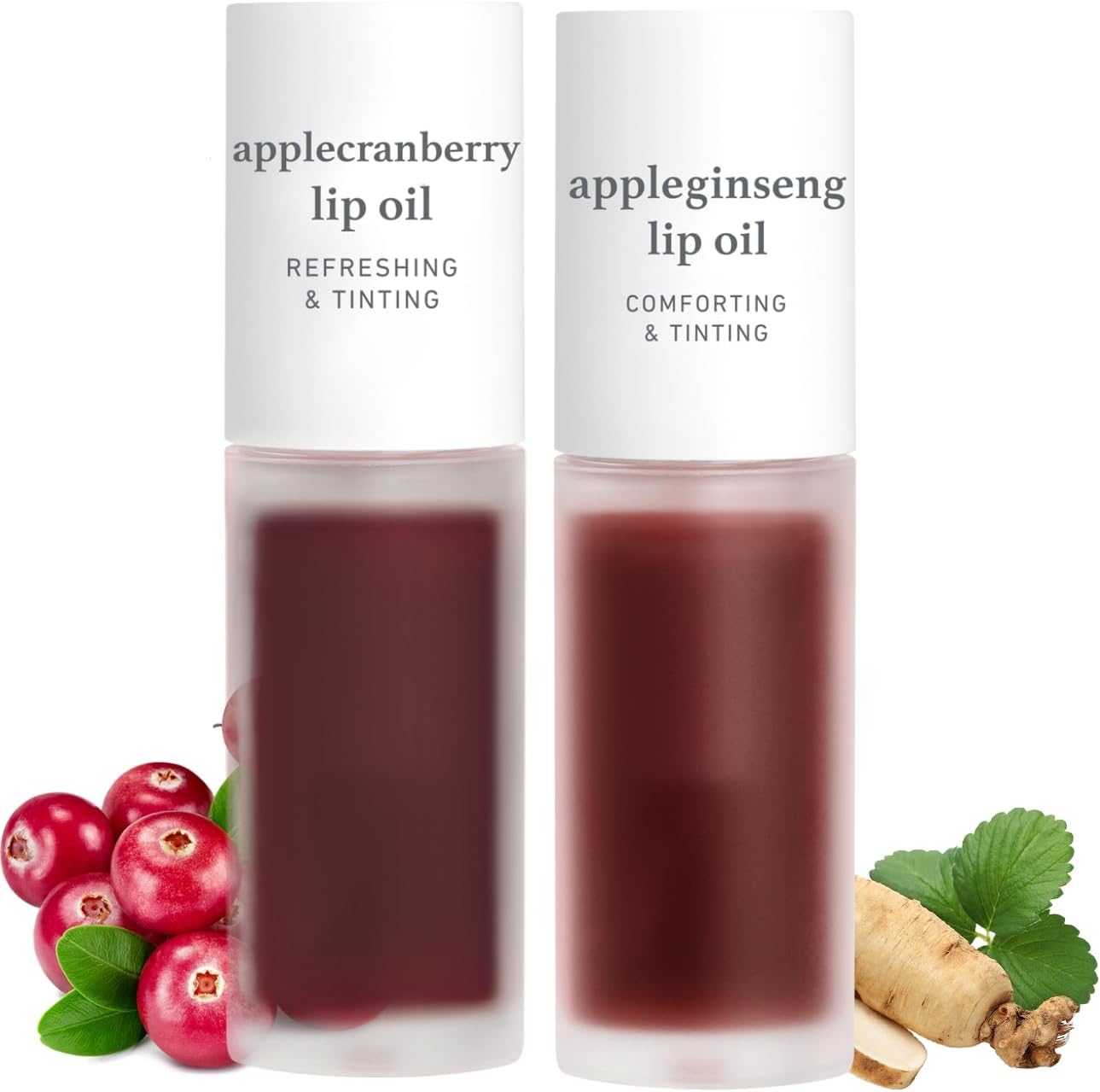 NOONI Korean Vegan Lip Oil Applecranberry and Appleginseng bundle pack front view