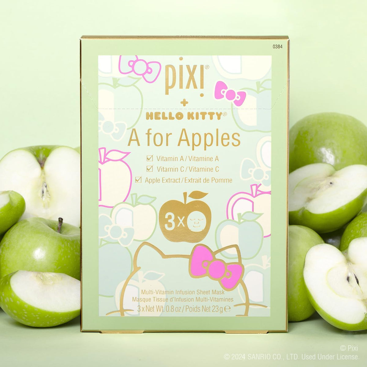 Pixi Hello Kitty limited edition hydrating facial mask sachet back view with instructions.