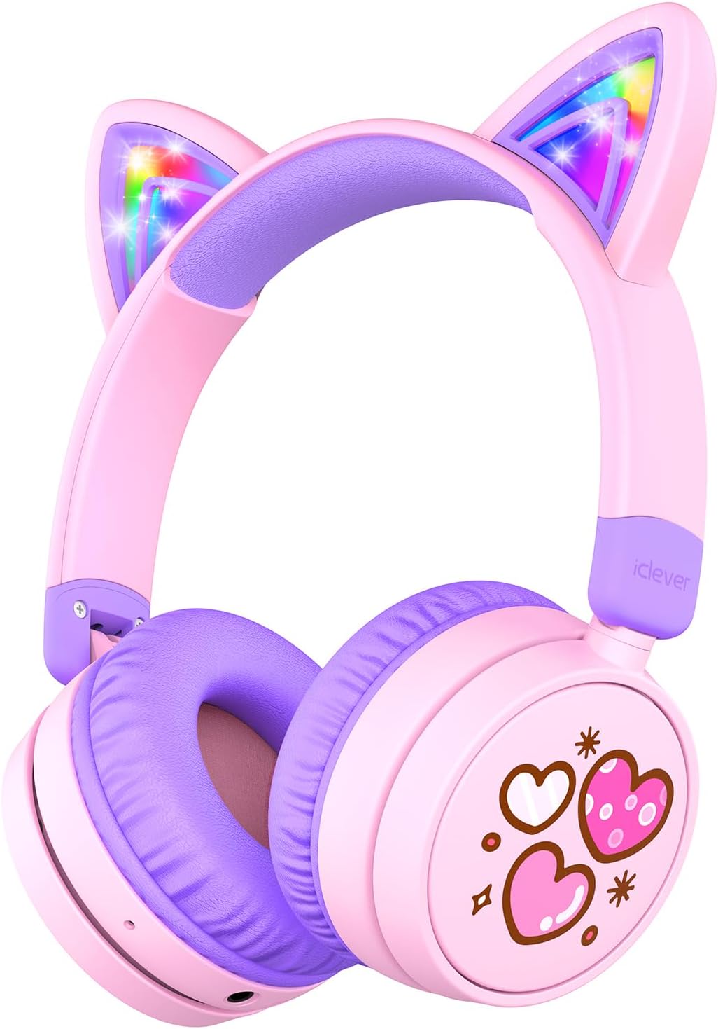 iClever BTH13 Kids Bluetooth Headphones for Girls, LED Cat Ear Travel Gift | SafeSound Tech, 50H Playtime, USB C Charging, AUX Cable, Stereo Sound, Kids Headphones Wireless with Mic for Tablet, Purple - Image 11