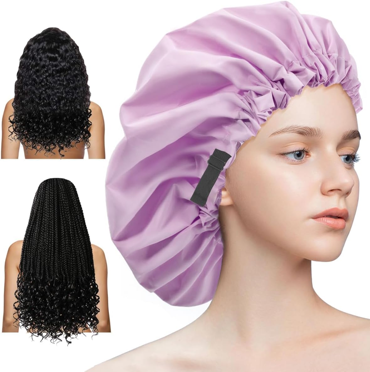 Aquior purple waterproof shower cap front view