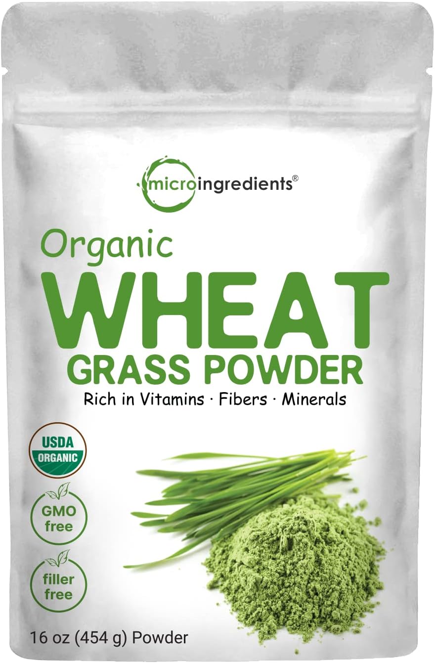Micro Ingredients organic wheat grass powder front view jar container