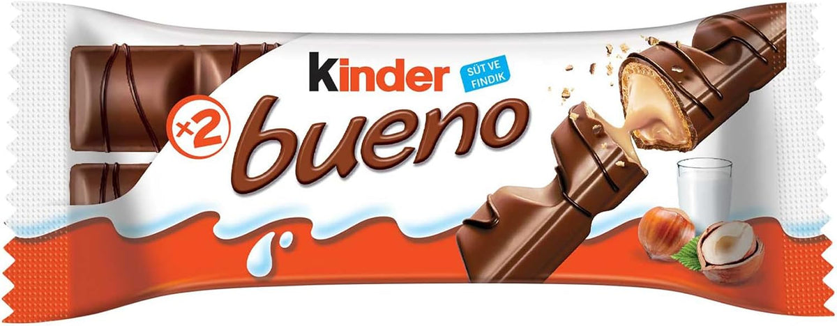 Kinder Bueno hazelnut chocolate bar front view packaging
