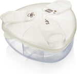 MAM Baby Spill Proof Formula Dispenser front view showcasing the unique triangular travel pack design.