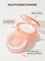 SHEGLAM dual tiered setting powder duo opened showing top pressed powder