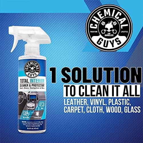 Chemical Guys Total Interior Cleaner and Protectant bottle standing next to reusable Sticky Icky green apple and strawberry gels.