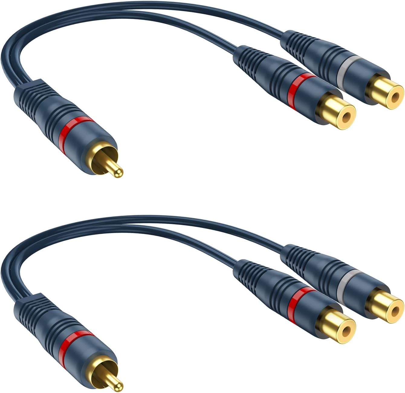 DteeDck RCA Splitter 1 Male 2 Female 2 Pack front view audio adapter