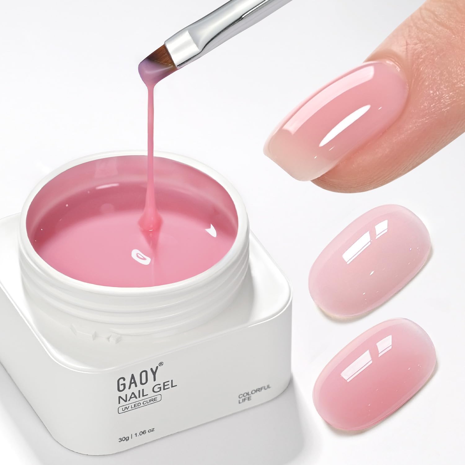 GAOY Colored Builder Base 30g with a Brush, 4-in-1 Long Lasting Nail Builder Gel Nude Pink Natural Jelly, Soak Off UV Light Cure Nail Strengthening, Flamingo Pink - Image 1