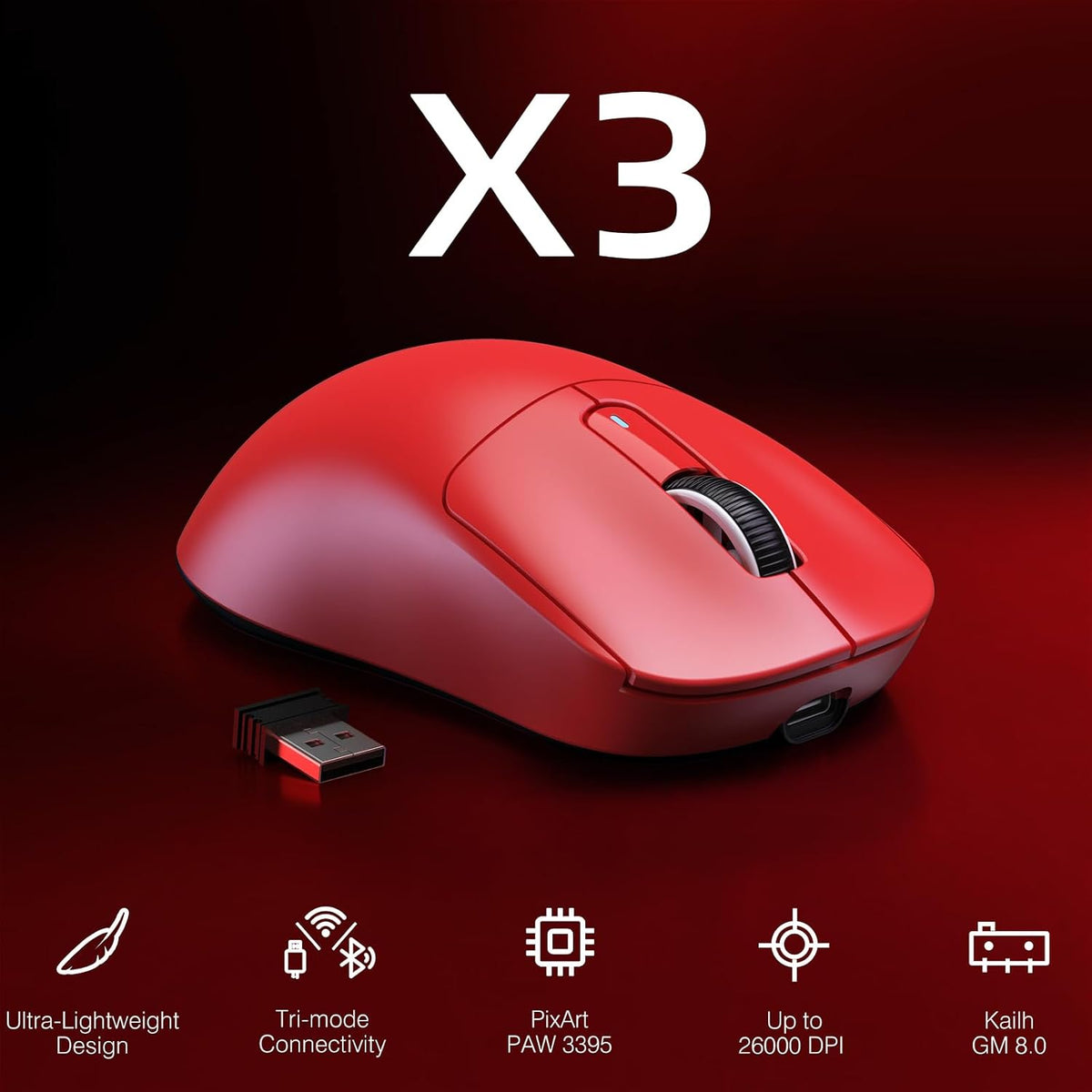 Attack Shark X3 wireless mouse side profile showing ergonomic shape