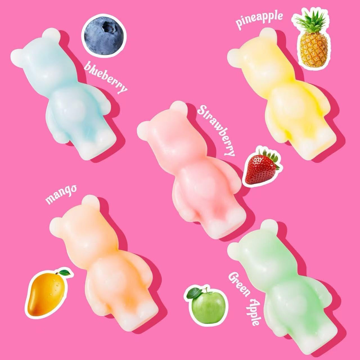Assorted flavors of Gummy Glow edible wax candy bears