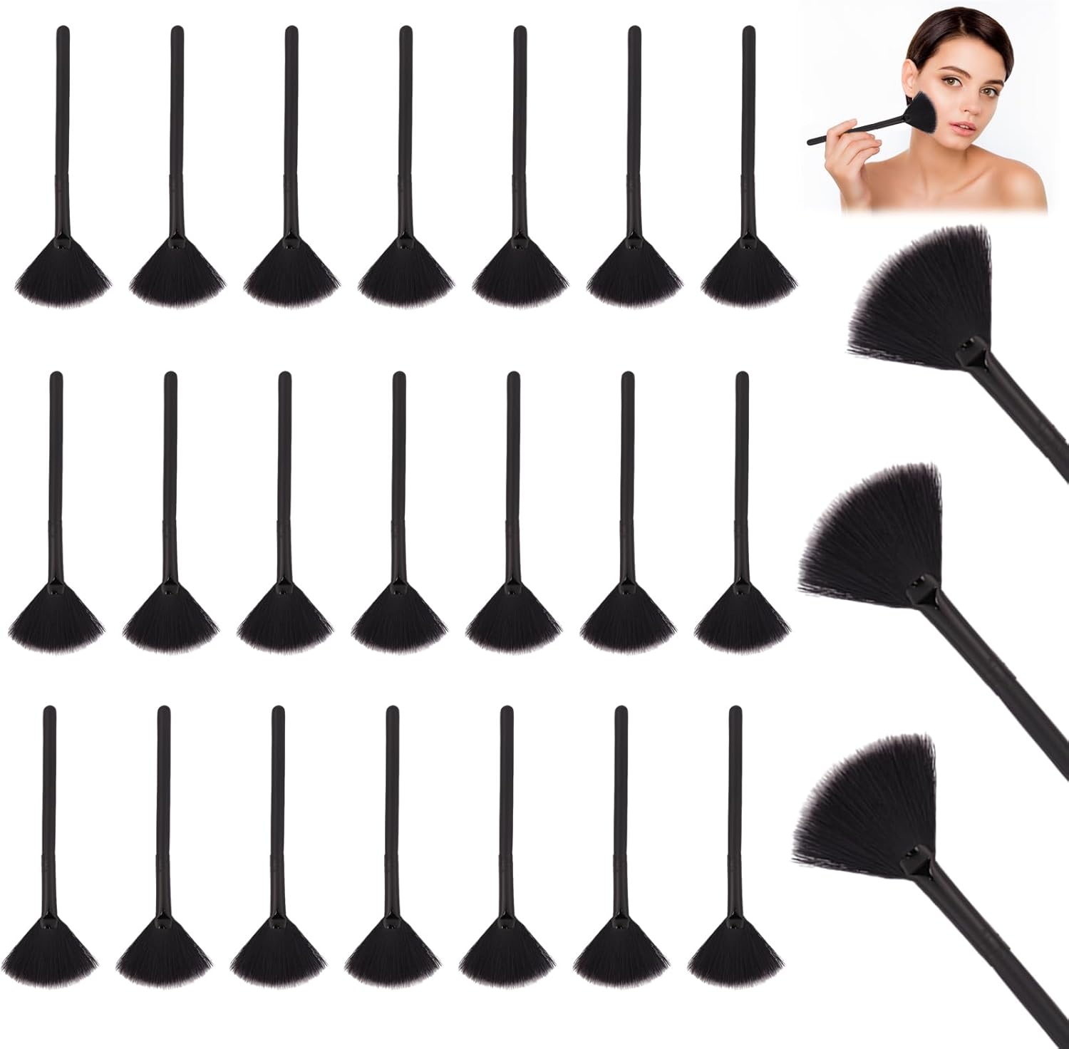 Panthra 24 piece fan brushes esthetician set front view showing soft black synthetic bristles