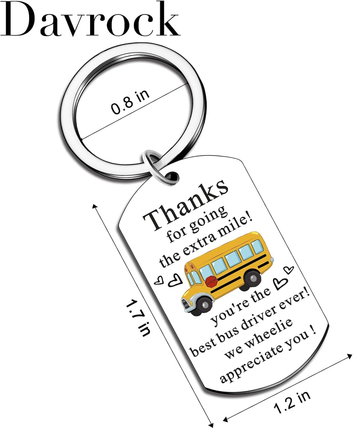 Davrock stainless steel bus driver appreciation keyring close up