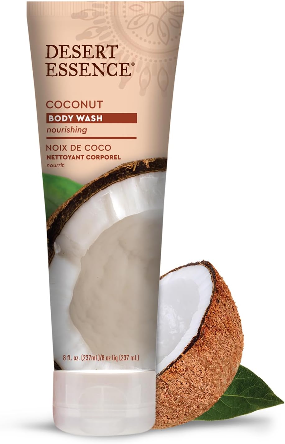 Desert Essence coconut body wash lifestyle image in bathroom