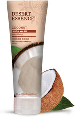 Desert Essence Coconut Body Wash product display highlighting cruelty-free organic ingredients