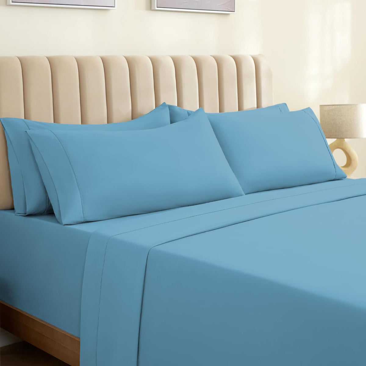 LuxClub 4 piece twin sheet set in light blue front view