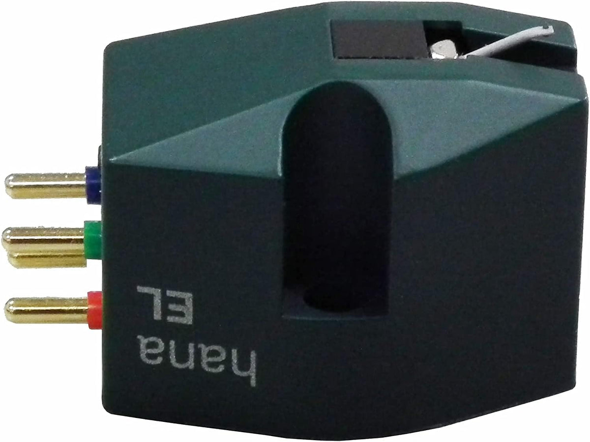 Hana EL Moving Coil Cartridge moss green body mounted on headshell