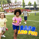 Durable mini foam footballs floating safely on water to illustrate outdoor swimming pool play versatility.