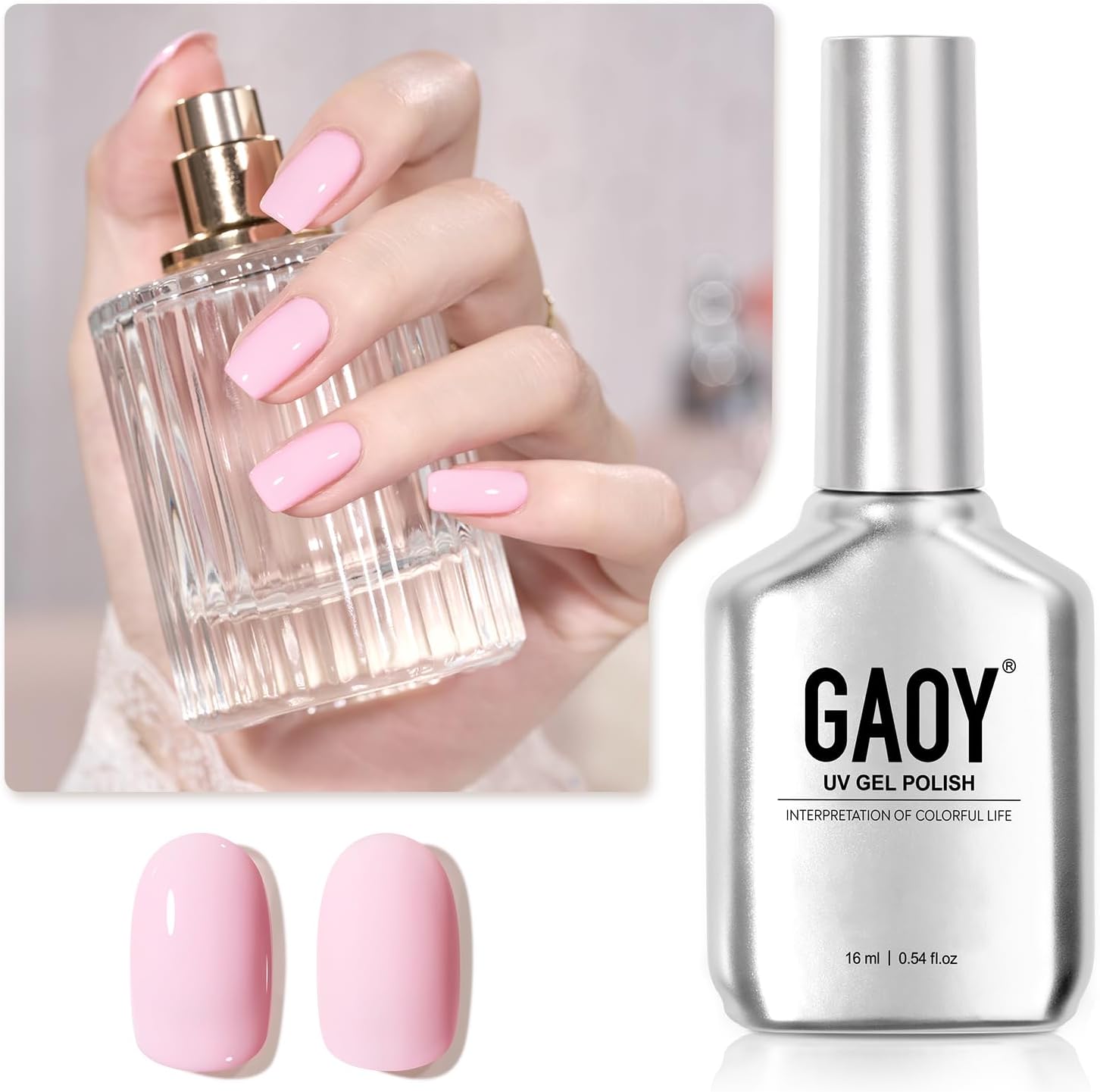 GAOY Pastel Gel Nail Polish, 16ml Pink Soak Off UV Light Cure Gel Polish for Spring Summer Soft Candy Nail Art DIY, Macaron 1649 Baby Pink - Image 1