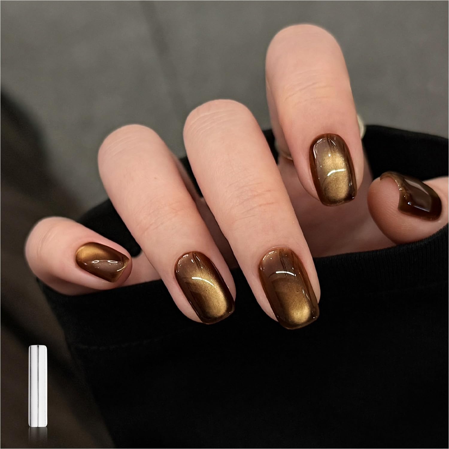 GAOY Jelly Brown Cat Eye Gel Nail Polish, 16ml Glitter Holographic Nail Polish with Magnet, Reflective Translucent UV Gel, 3092 Cocoa Shine - Image 1