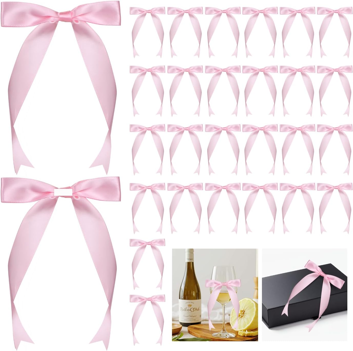 Lomxene pink satin ribbon craft bow front view showing premium glossy texture.