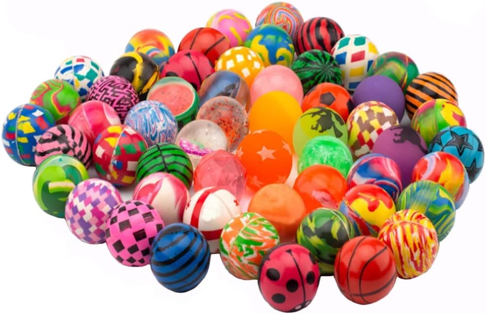Obtanim colorful bouncy balls front view showcasing mixed pattern designs