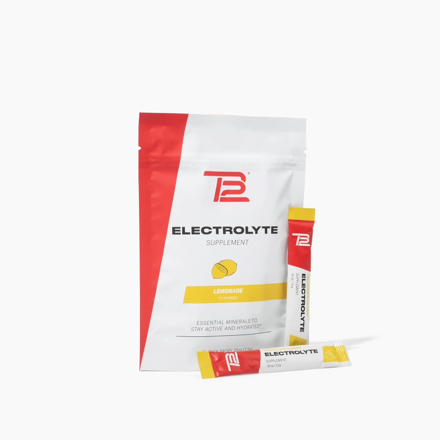 TB12 Electrolytes Powder Packets Lemonade front view hydration supplement.