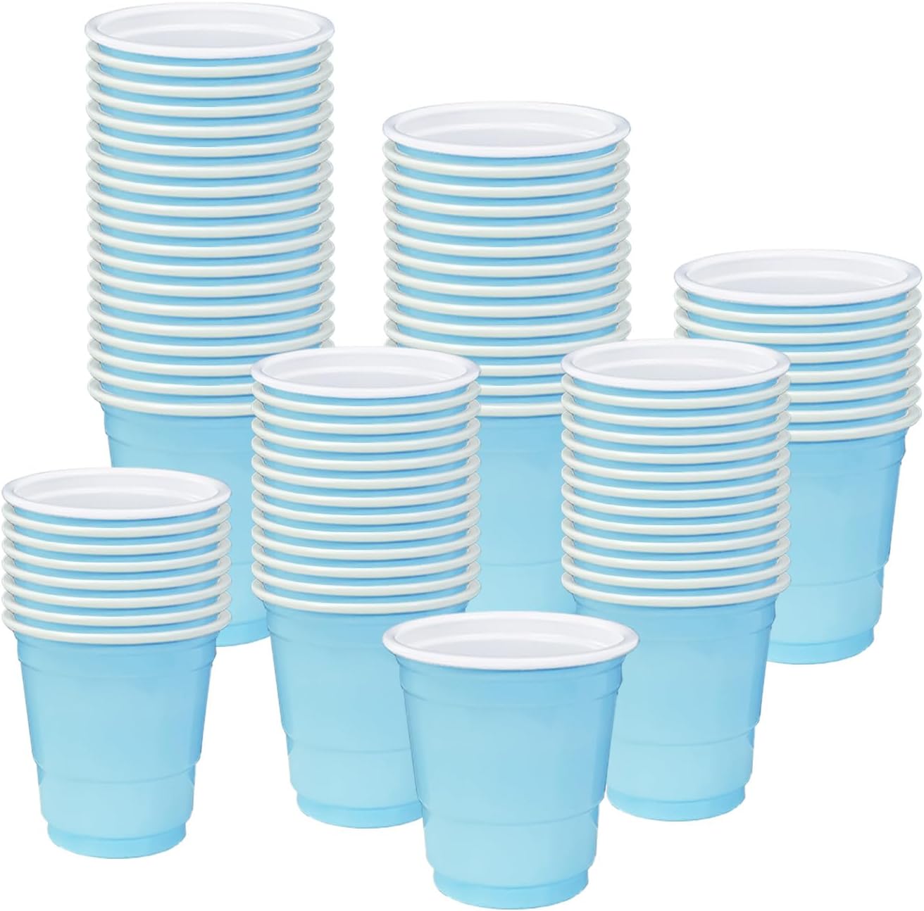 AVXINSOK 100 pack light blue plastic shot cups front view for party supplies.