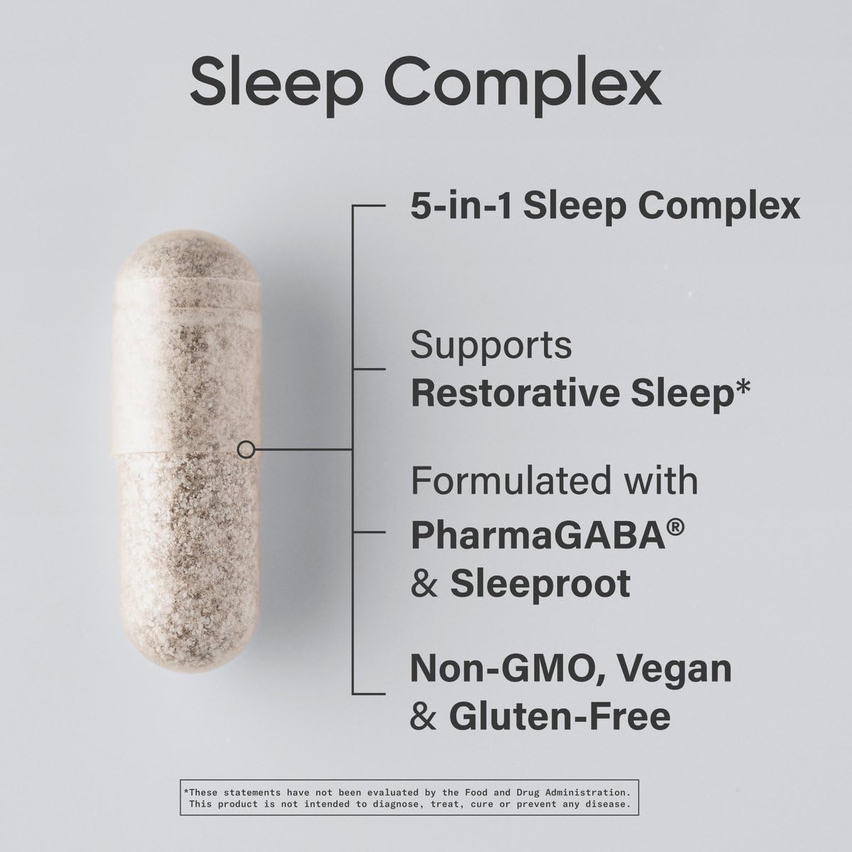 Vegan capsules showing clean premium ingredients like KSM-66 and Valerian root.