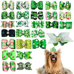 Small puppy wearing a festive St. Patrick's Day hair bow