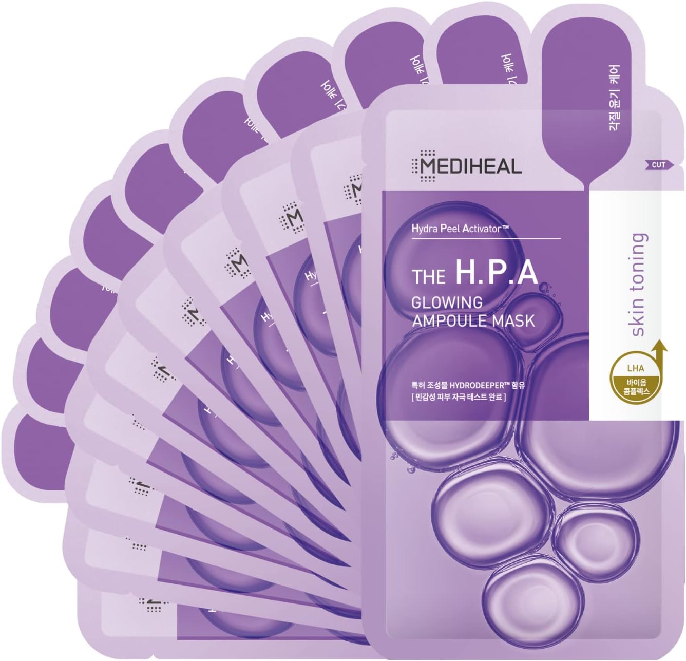 Mediheal HPA Derma Ampoule Face Mask 10 Sheets packaging front view for glowing skin