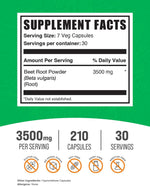 BulkSupplements Beet Root dietary pills supplement facts and serving size information label