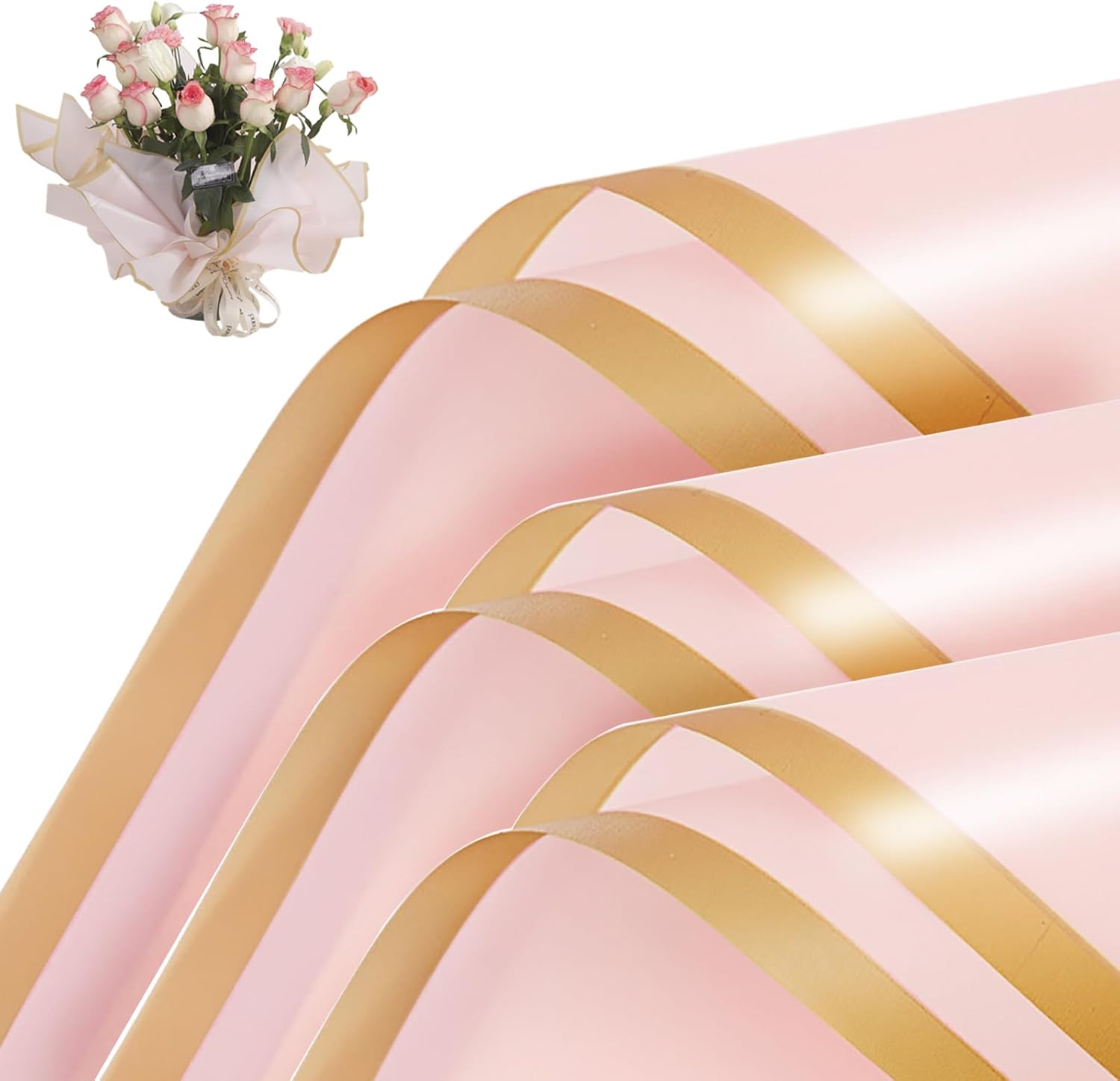 HCengTriz waterproof flower wrapping paper pink front view showing 20 sheets pack