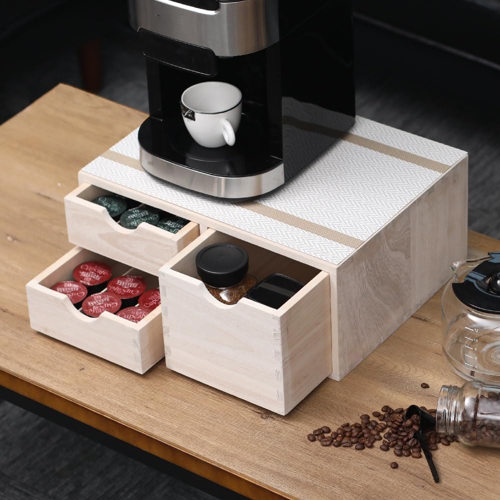 DDYURI Coffee Pods Storage Drawer Holder for Capsules - Multi Functional Desk Organizer Drawers For K cups Coffee Maker Brew - Kitchen Mini Wooden Box Chest Sideboard Counter Organization CF1D2C Dark - Image 11