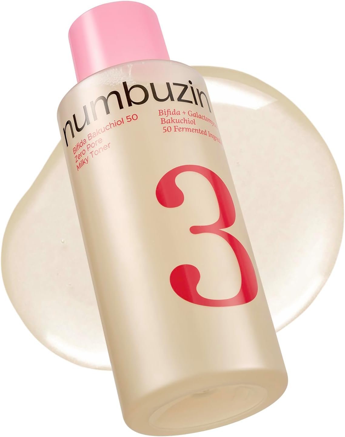 Numbuzin Number 3 Bifida Bakuchiol Milky Toner front view bottle showcasing the clean packaging.