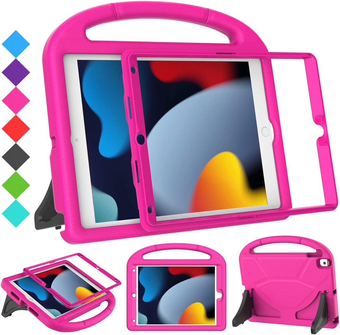 Suplik pink kids tablet cover front view showcasing built-in screen protector film