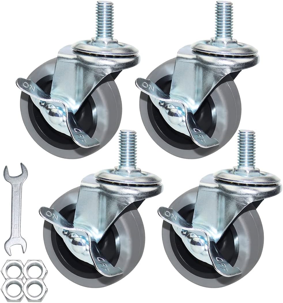 Caster Wheels, Heavy Duty Casters Threaded Stem Casters No Noise Swivel Casters Locking Castor Wheels for Funiture, Workbench, Carts (3 Inch, Imperial Size 5/16''-18x25mm) - Image 15