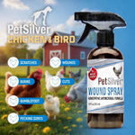 PetSilver poultry silver solution bottle showing chelated silver ingredients and directions for use