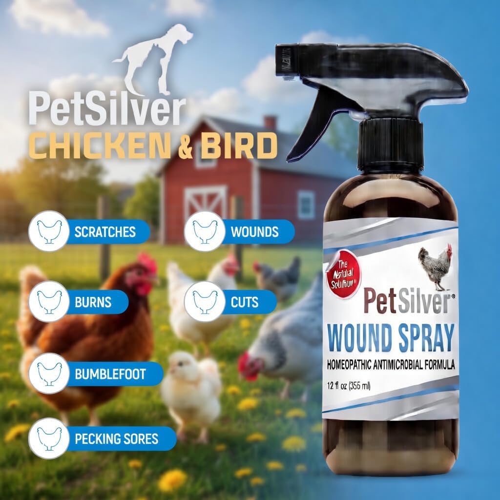 PetSilver poultry silver solution bottle showing chelated silver ingredients and directions for use