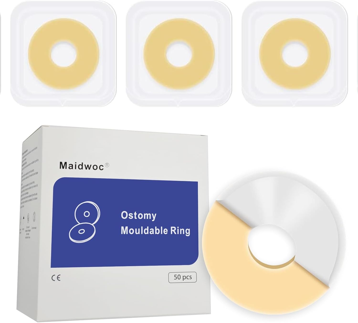 50Pcs 2mm Moldable Ostomy Barrier Rings - Medical Grade Hydrocolloid Adhesive, Waterproof Leak for Better Seal - Idea for Colostomy Stoma Bags - Image 1