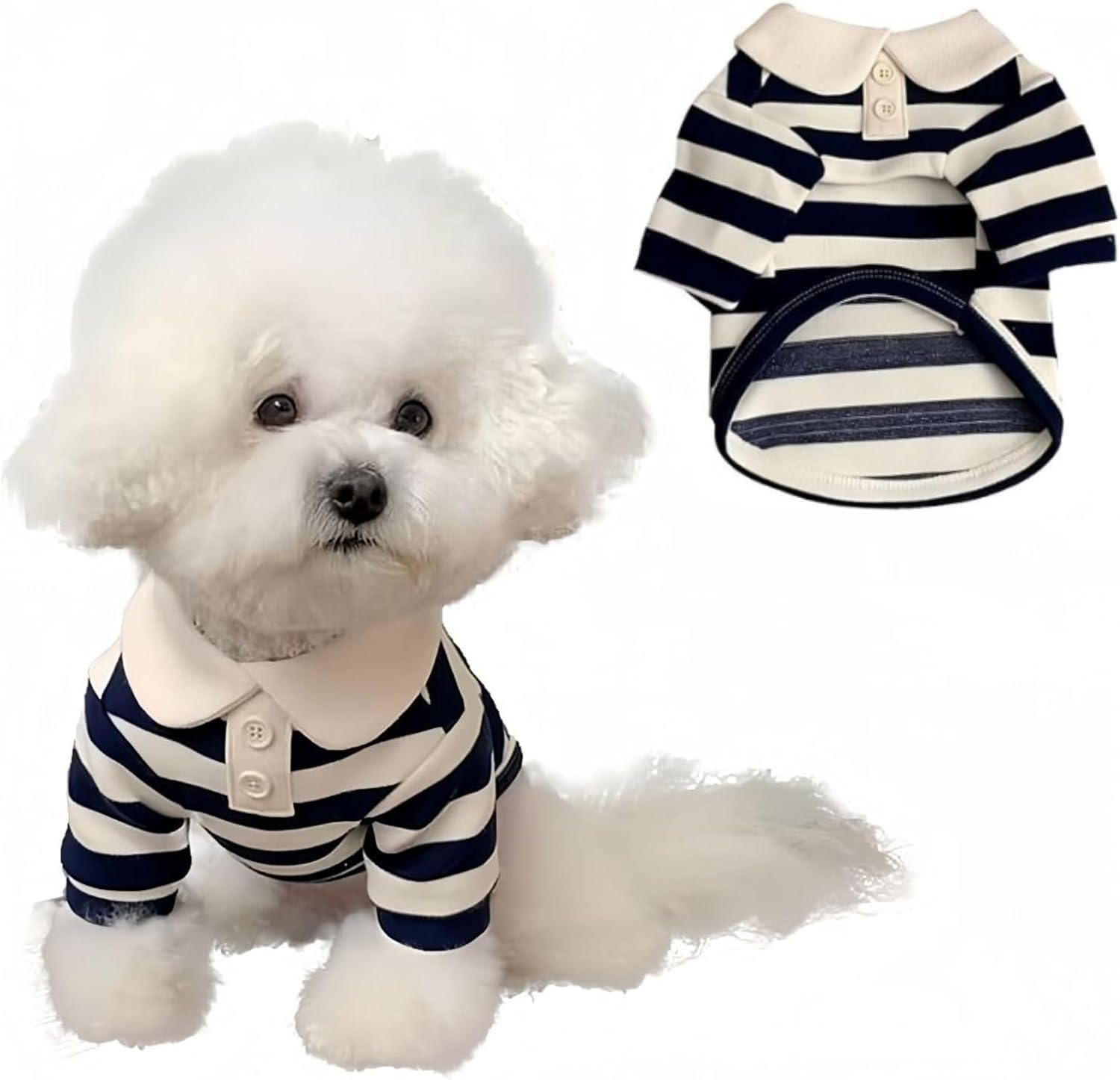 Manon Rosa designer blue polo shirt for small dogs front view