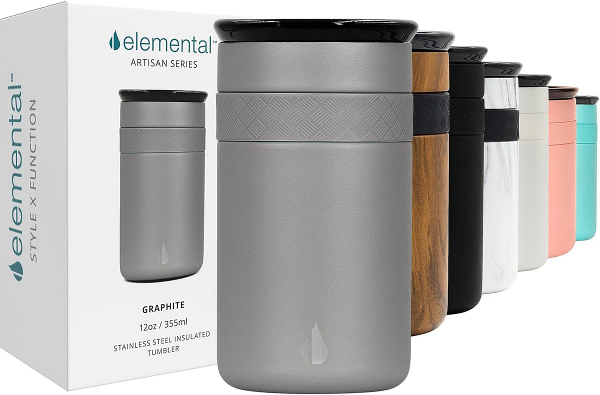 Elemental Artisan Insulated Tumbler, Triple Wall Coffee Travel Mug, Reusable Stainless Steel Coffee Tumbler with Ceramic Lid, Thermal Coffee Cups for Hot (6 Hrs) & Cold (18 Hrs), 16oz - Graphite - Image 12