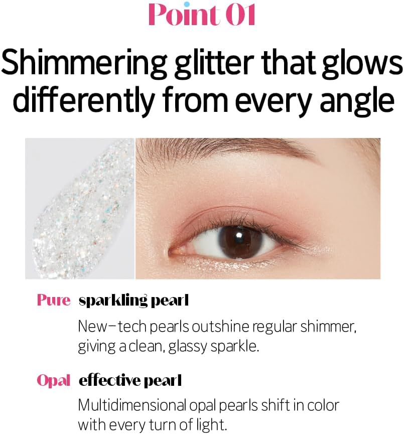 White Tear holographic glitter eyeliner applied on the inner corner of the eye.