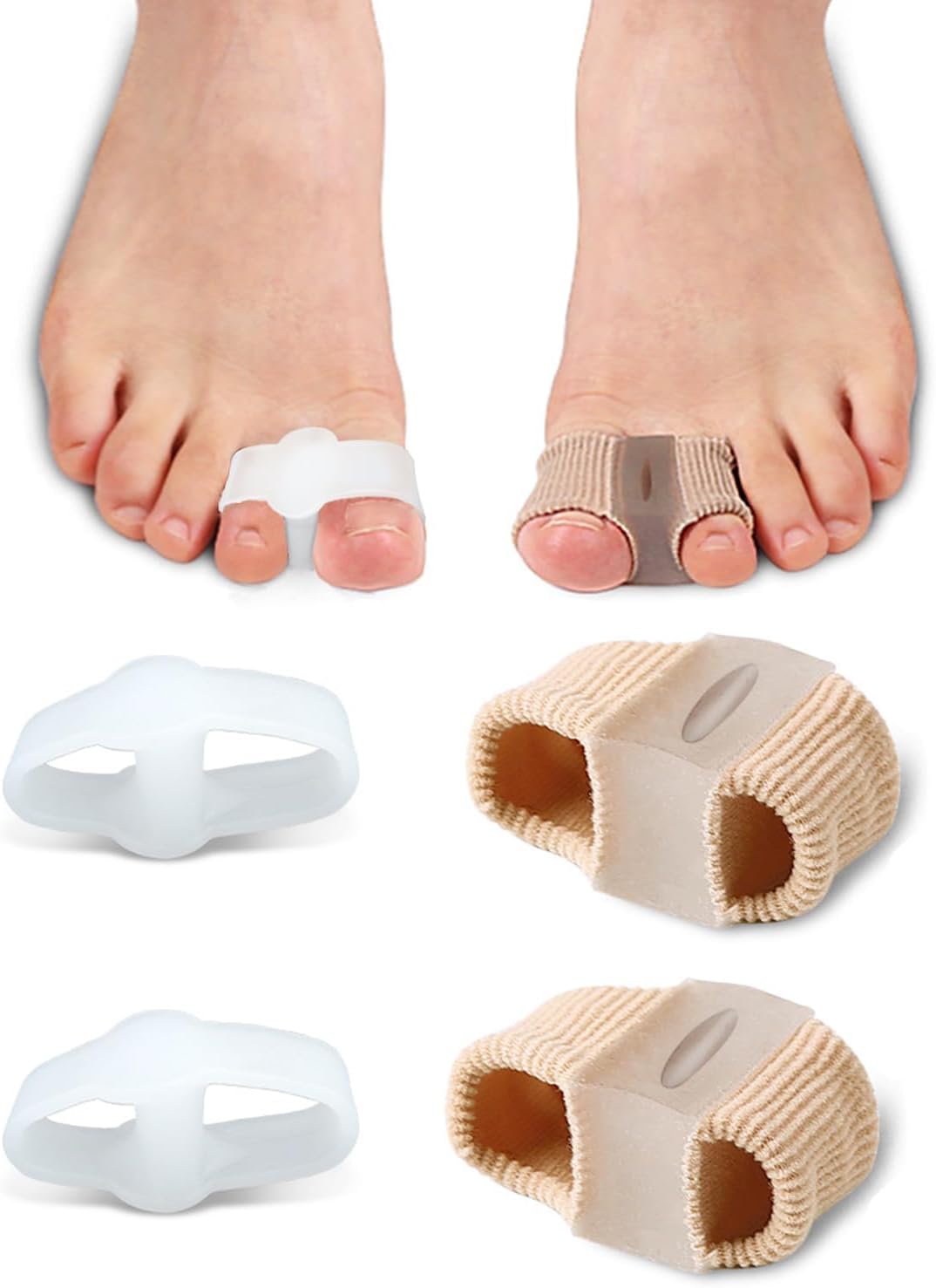 4Pcs Toe Separators Bunion Corrector for Women Men, Gel Big Toe Spacers with 2 Loops for Feet, Hammer Toe Straightener, Elasticity and Soft (2Nylon+2Gel) - Image 1