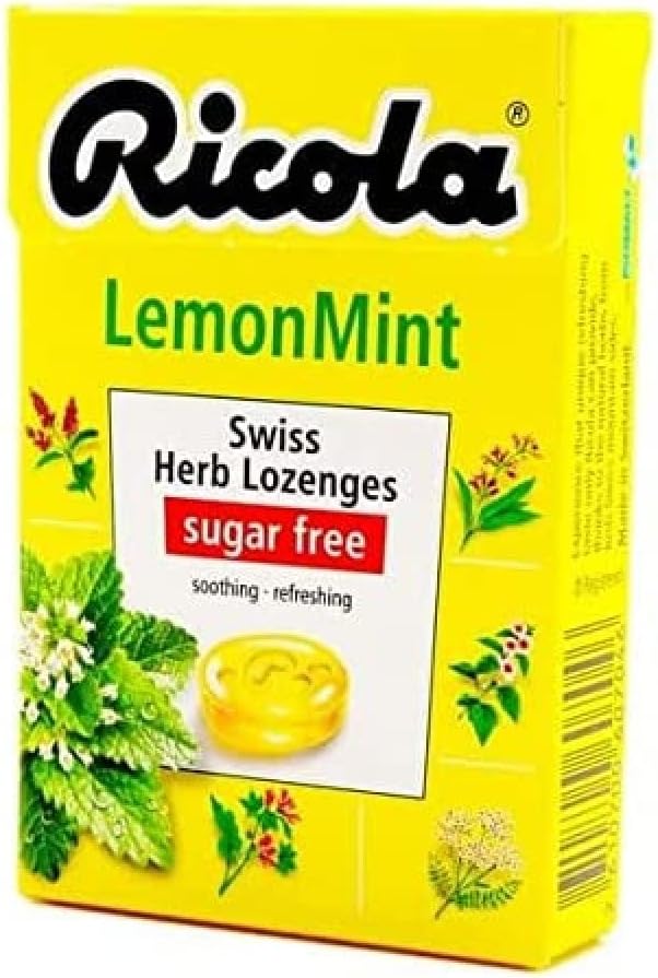 Ricola sugar free herb throat drops lemon mint front view packaging