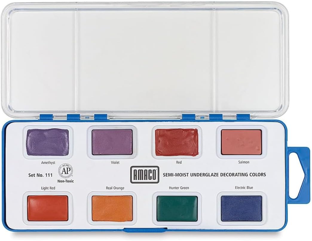 AMACO Semi-Moist Underglazes 8-Count Set No. 2 (#109), 8 Assorted Decorating Colors in Watercolor-Like Pans, Low/Mid-High Fire Cone 05-6 (SMUG) Ceramic Pottery Underglazes for Unfired Clay and Bisque - Image 9