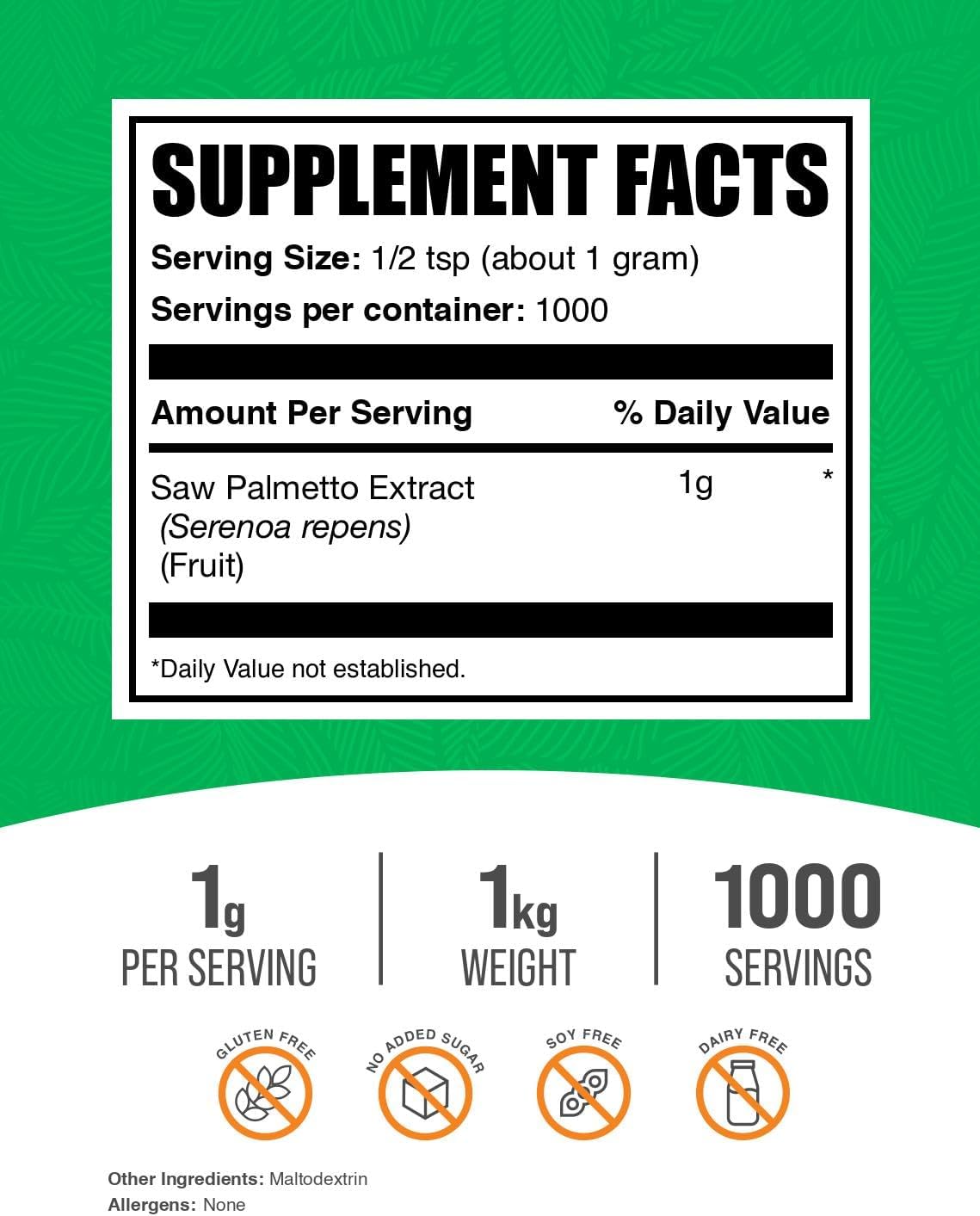 BulkSupplements Saw Palmetto 1kg bag packaging
