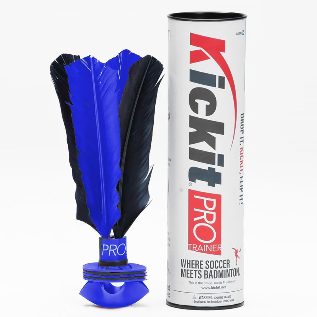 Kickit Birdie Soccer PRO Trainer front view showcasing the black and red aerodynamic feathers and premium rubber kick-pad.
